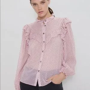 Zara | Tops | Zara Chiffon Polka Dot Sheer Blousetop Romantic Ruffle ...